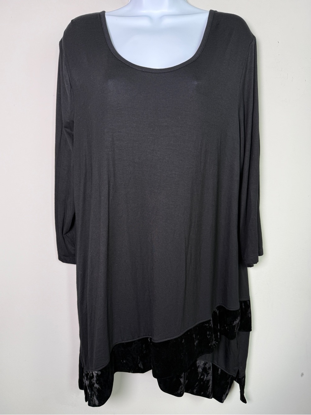 Cha Cha Vente Velvet Trim Asymmetric Tunic Top Open Back Sz XL